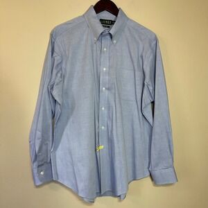 Lauren Ralph Lauren Mens Blue Non Iron Cotton Button Down Dress Shirt 17 34/35